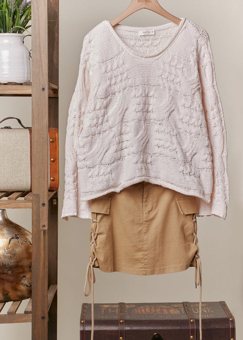 U Neck Cable Knit Sweater - Chandeliers Boutique ny