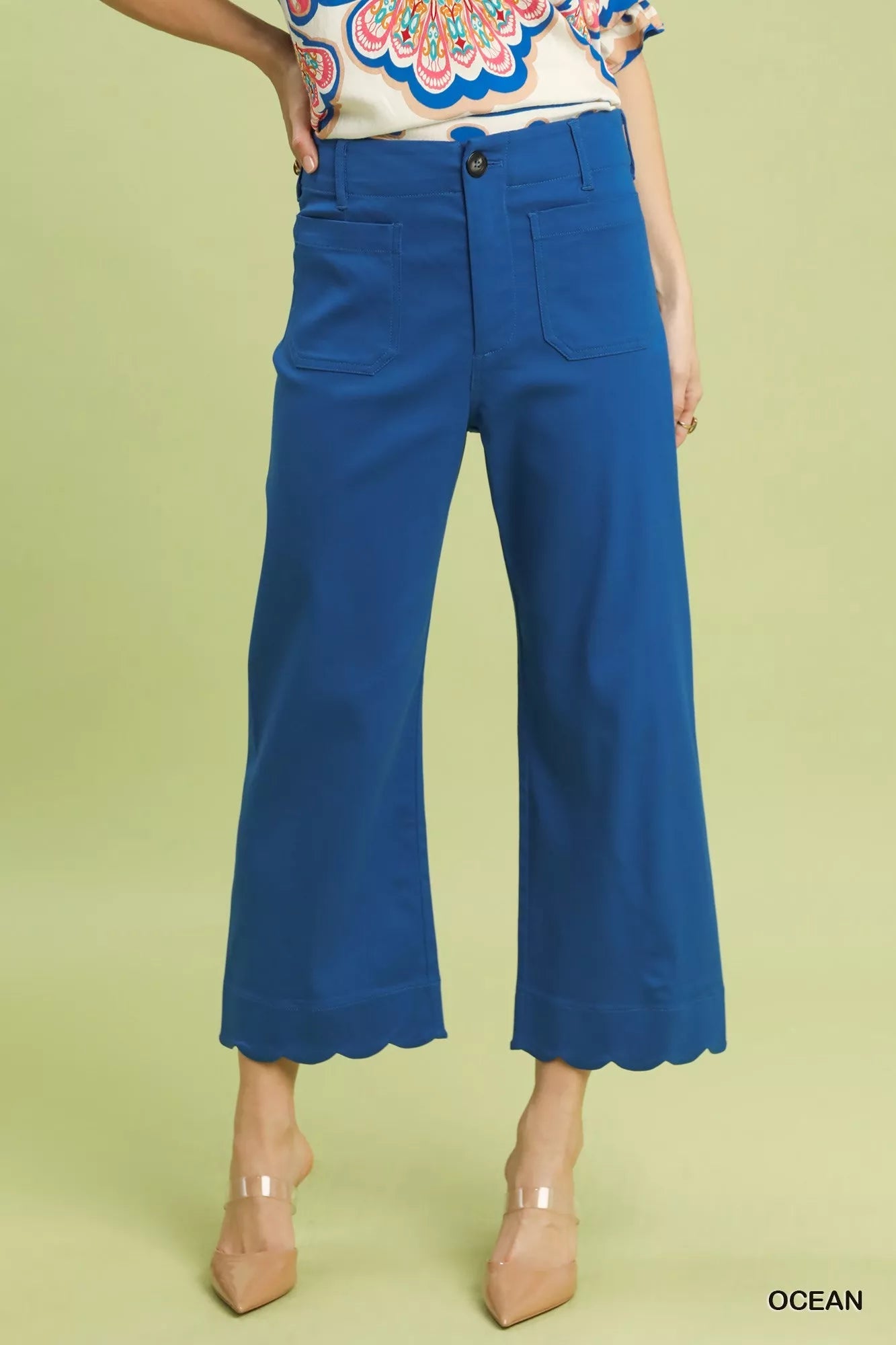 Umgee Scallop Hem Wide Leg Pants - Chandeliers Boutique ny