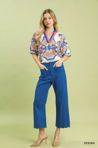 Umgee Scallop Hem Wide Leg Pants - Chandeliers Boutique ny