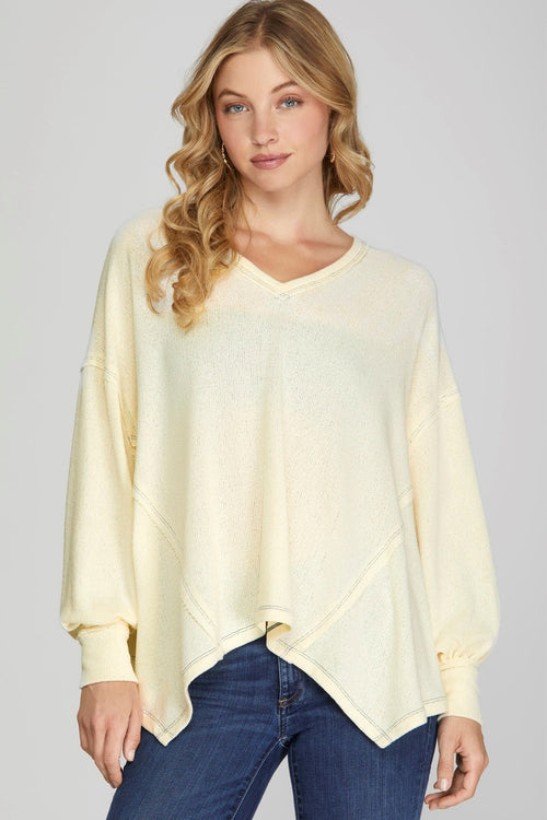 V Neck Asymmetrical Hem Knit Top - Chandeliers Boutique ny