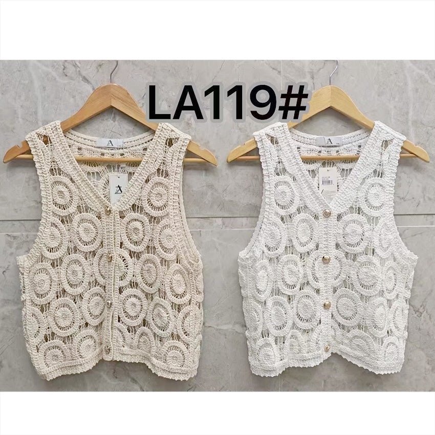 V Neck Crochet Vest - Chandeliers Boutique ny