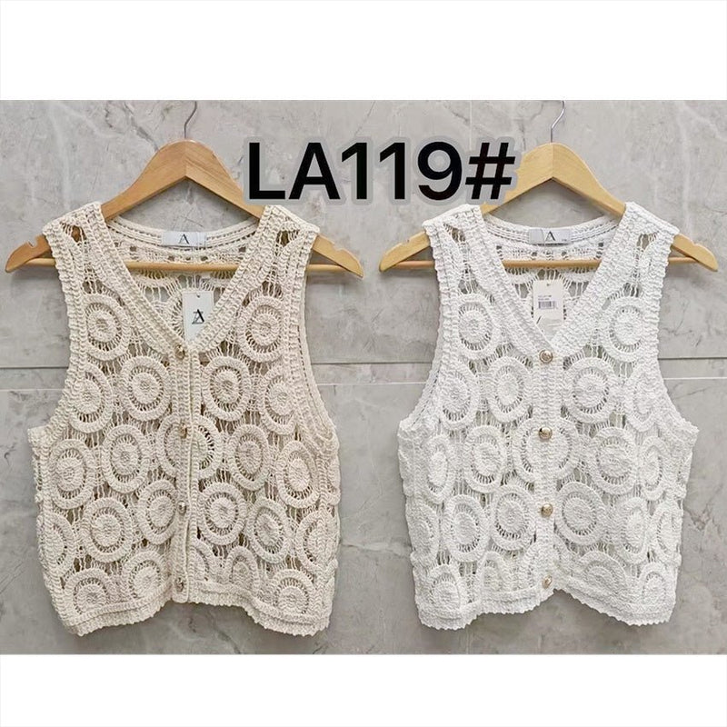 V Neck Crochet Vest - Chandeliers Boutique ny
