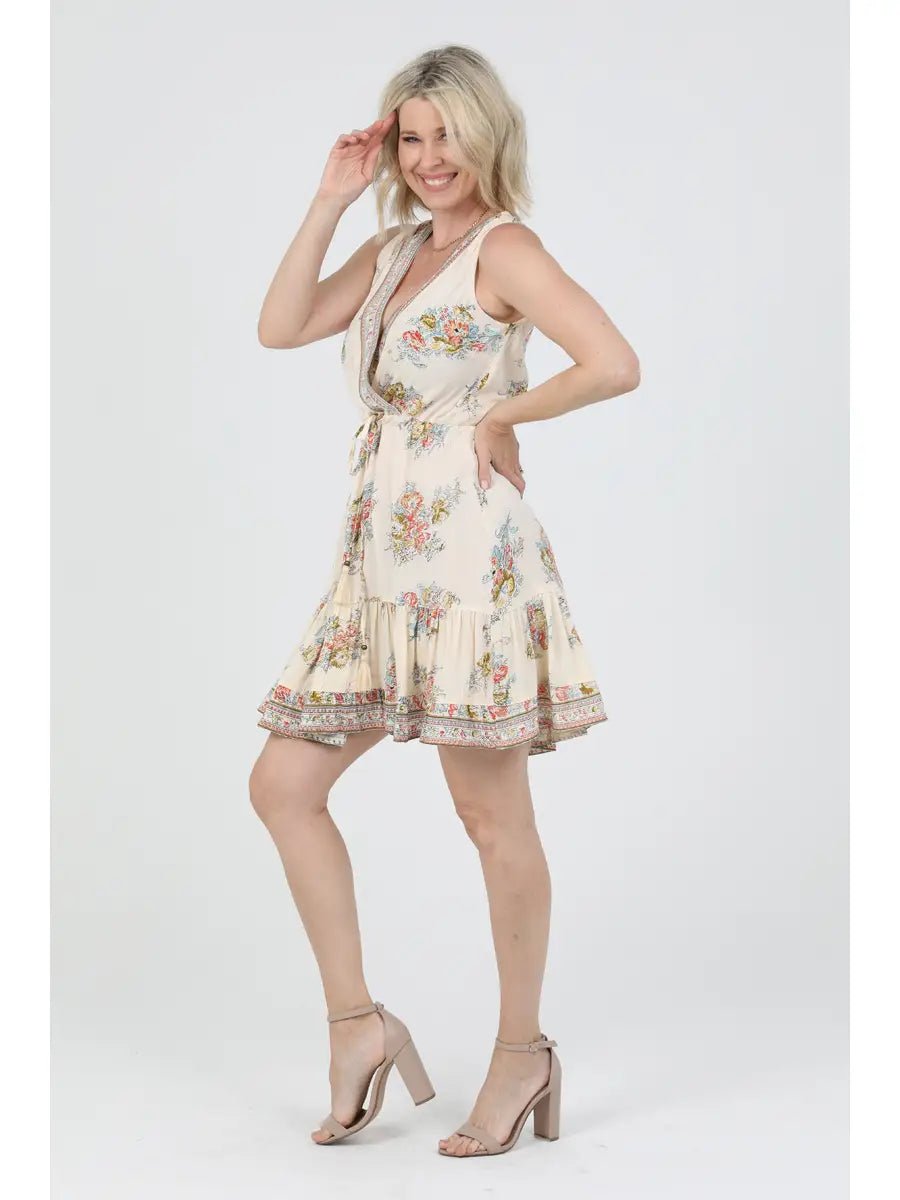 V Neck Elastic Waist Wrap Dress - Chandeliers Boutique ny