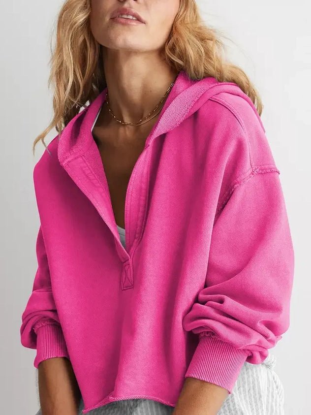 V - Neck Hooded Pullover Sweater - Chandeliers Boutique ny