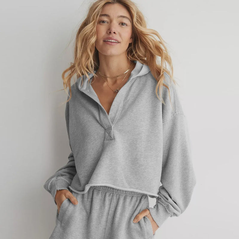V - Neck Hooded Pullover Sweater - Chandeliers Boutique ny