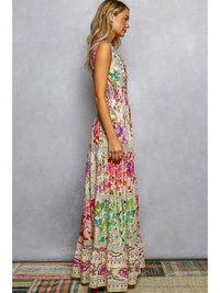 V - Neck Smocked Waist Ruffle Floral Maxi Dress - Chandeliers Boutique ny