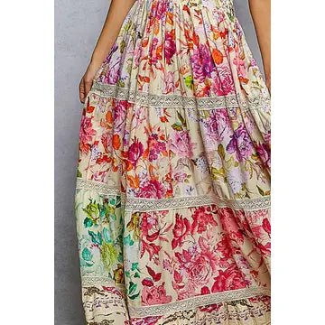 V - Neck Smocked Waist Ruffle Floral Maxi Dress - Chandeliers Boutique ny