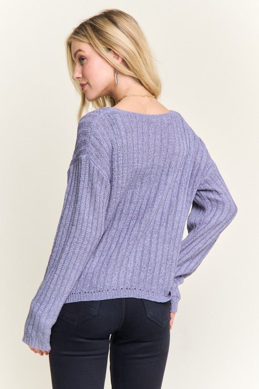 V - Neck Striped Ribbed Sweater Top - Chandeliers Boutique ny