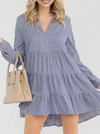 V - Neck Tiered Tunic Corduroy Mini Dress - Chandeliers Boutique ny