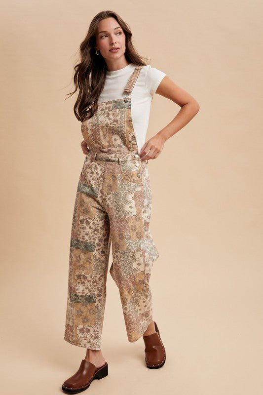 VintagePrint Twill Denim Overall Jumpsuit - Chandeliers Boutique ny
