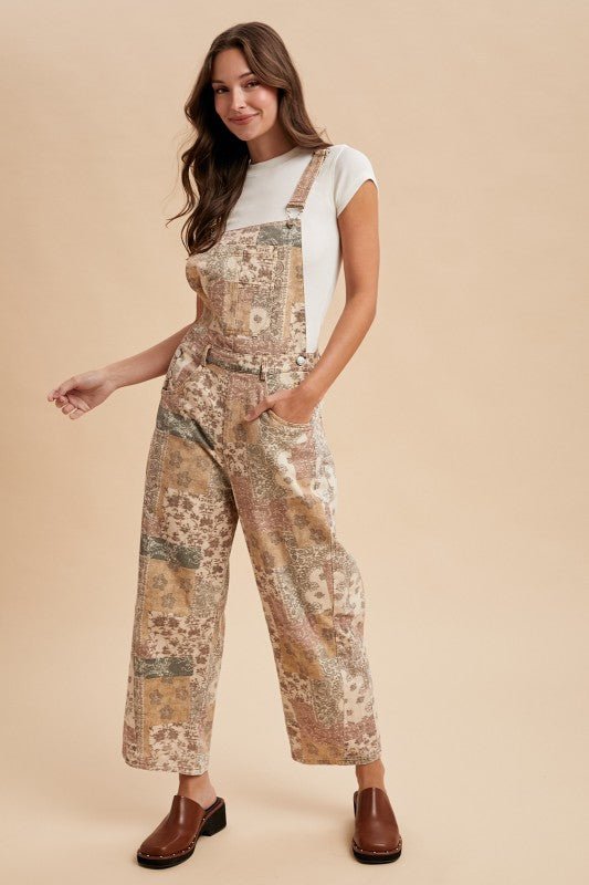 VintagePrint Twill Denim Overall Jumpsuit - Chandeliers Boutique ny