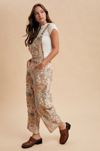 VintagePrint Twill Denim Overall Jumpsuit - Chandeliers Boutique ny