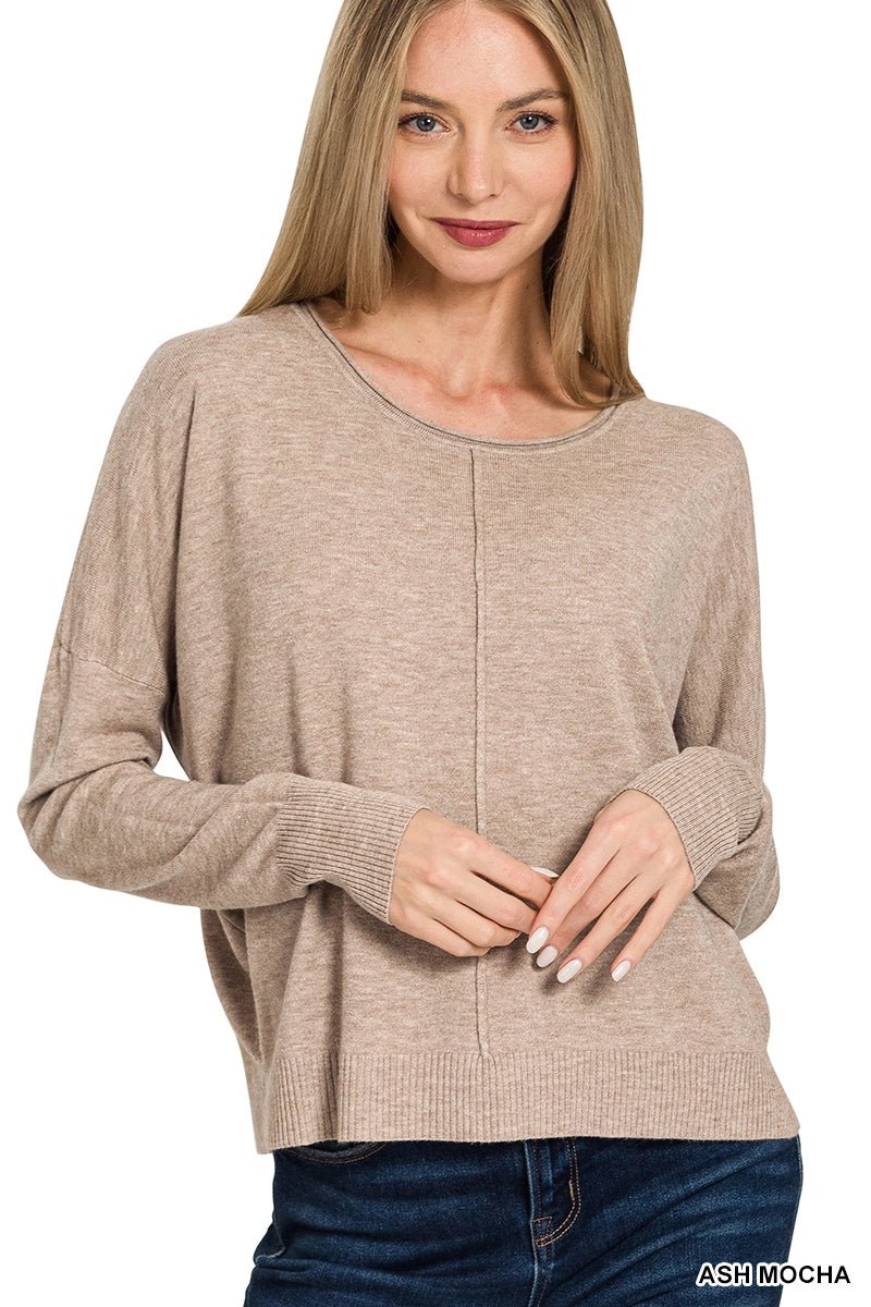 Viscose Front Seam Round Neck Sweater - Chandeliers Boutique ny