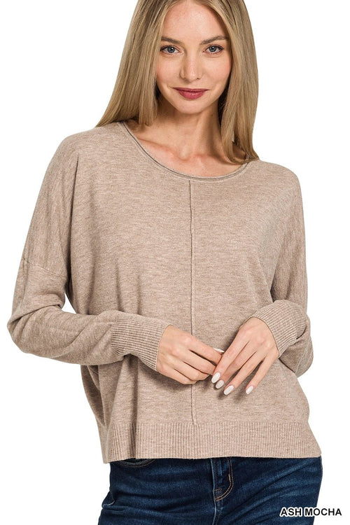 Viscose Front Seam Round Neck Sweater - Chandeliers Boutique ny