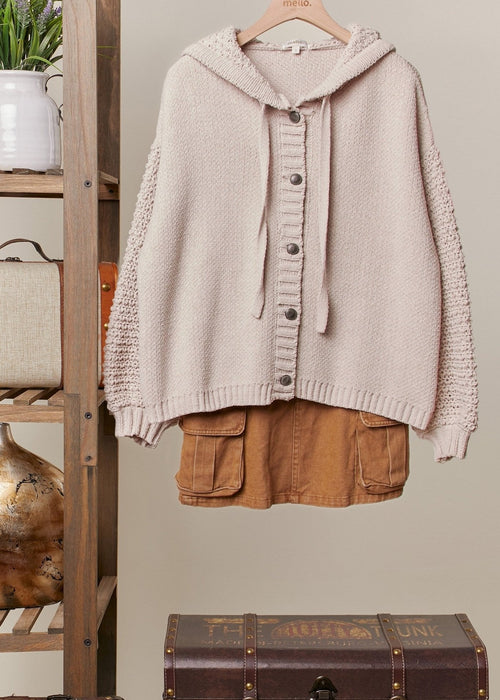 Waffle Stitch Knit Hoodie Cardigan - Chandeliers Boutique ny