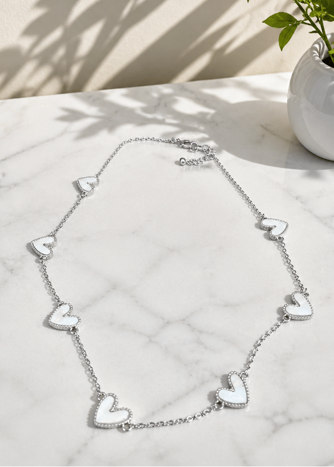 White Heart Station Necklace - Chandeliers Boutique ny