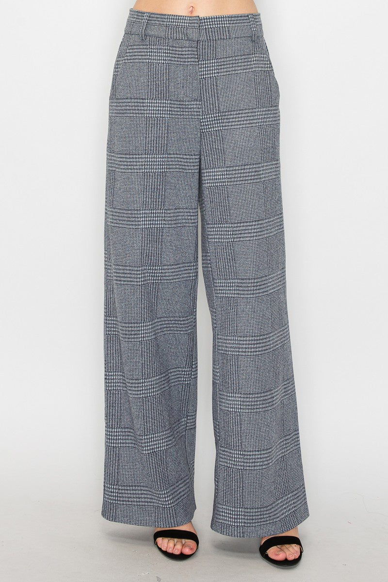 Wide - leg Houndstooth Pants - Chandeliers Boutique ny