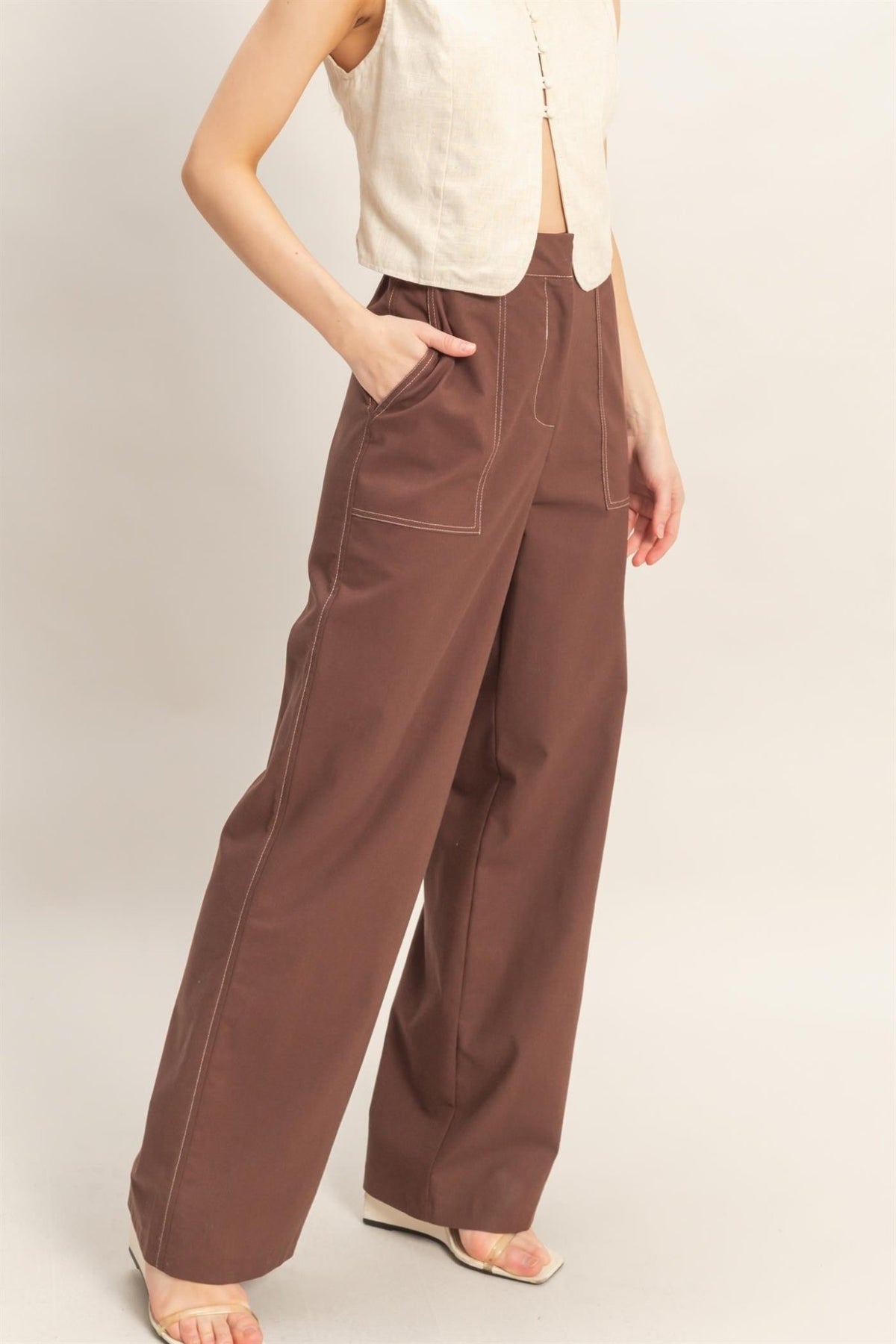 Wide - leg Pants With Pockets - Chandeliers Boutique ny