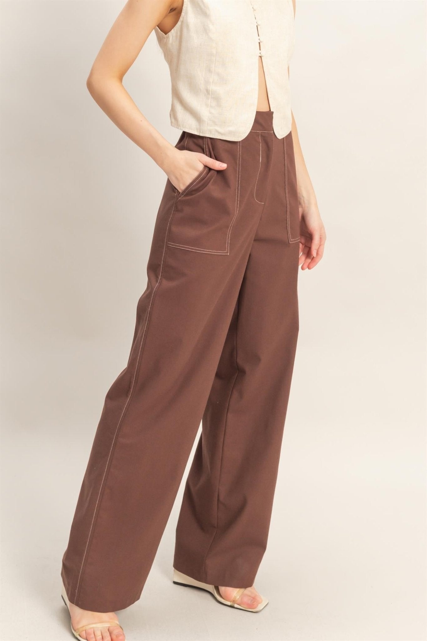 Wide - leg Pants With Pockets - Chandeliers Boutique ny