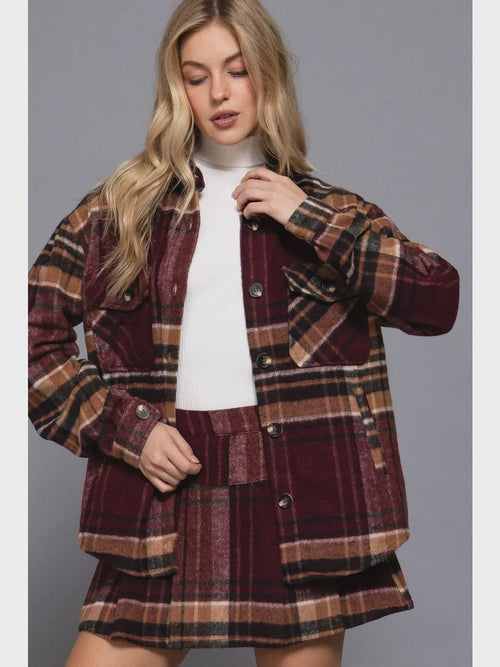 Wool Blend Plaid Button Down Casual Jacket - Chandeliers Boutique ny