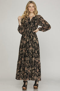 Woven Print Tiered Maxi Dress - Chandeliers Boutique ny