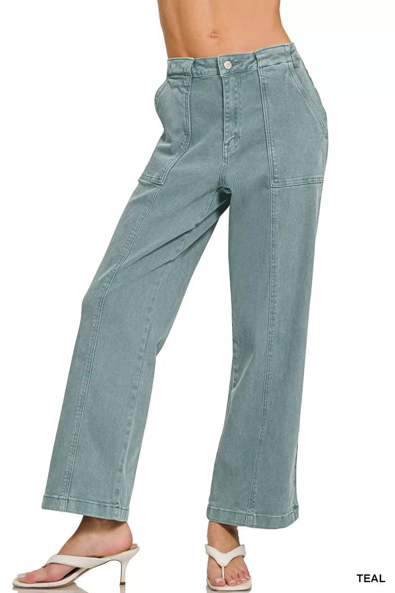 Zenana Straight Leg Utility Pocket Jeans - Chandeliers Boutique ny