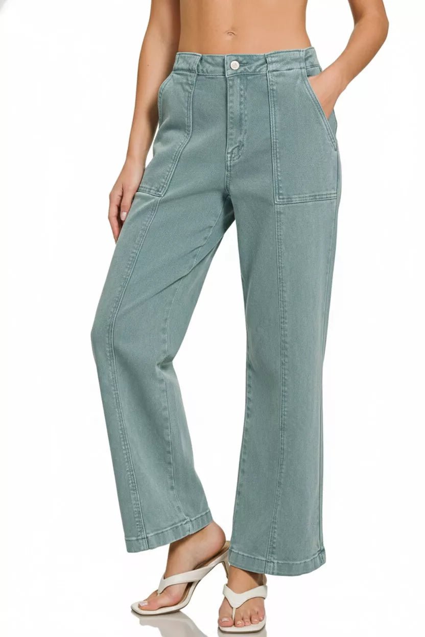 Zenana Straight Leg Utility Pocket Jeans - Chandeliers Boutique ny