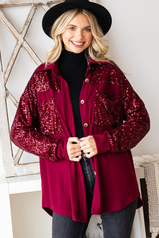SEQUIN CONTRAST BUTTON DOWN SHACKET