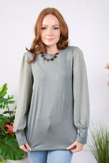 SOLID TOP WITH CHIFFON LONG SLEEVES