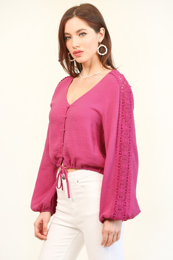 Lace Insert Sleeve Top