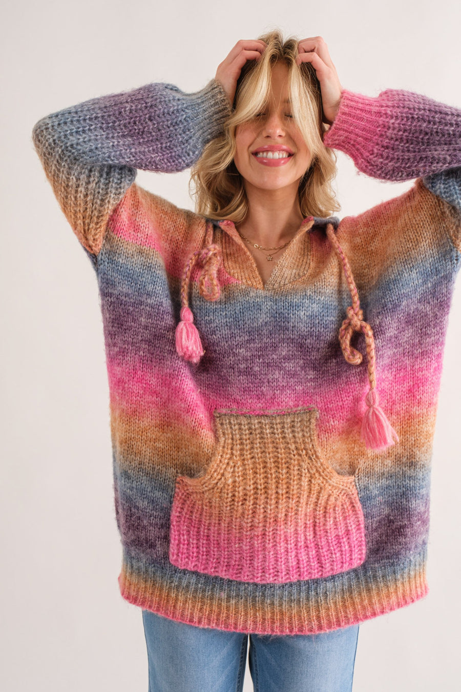 Oversized Rainbow Color Hoodie Sweater