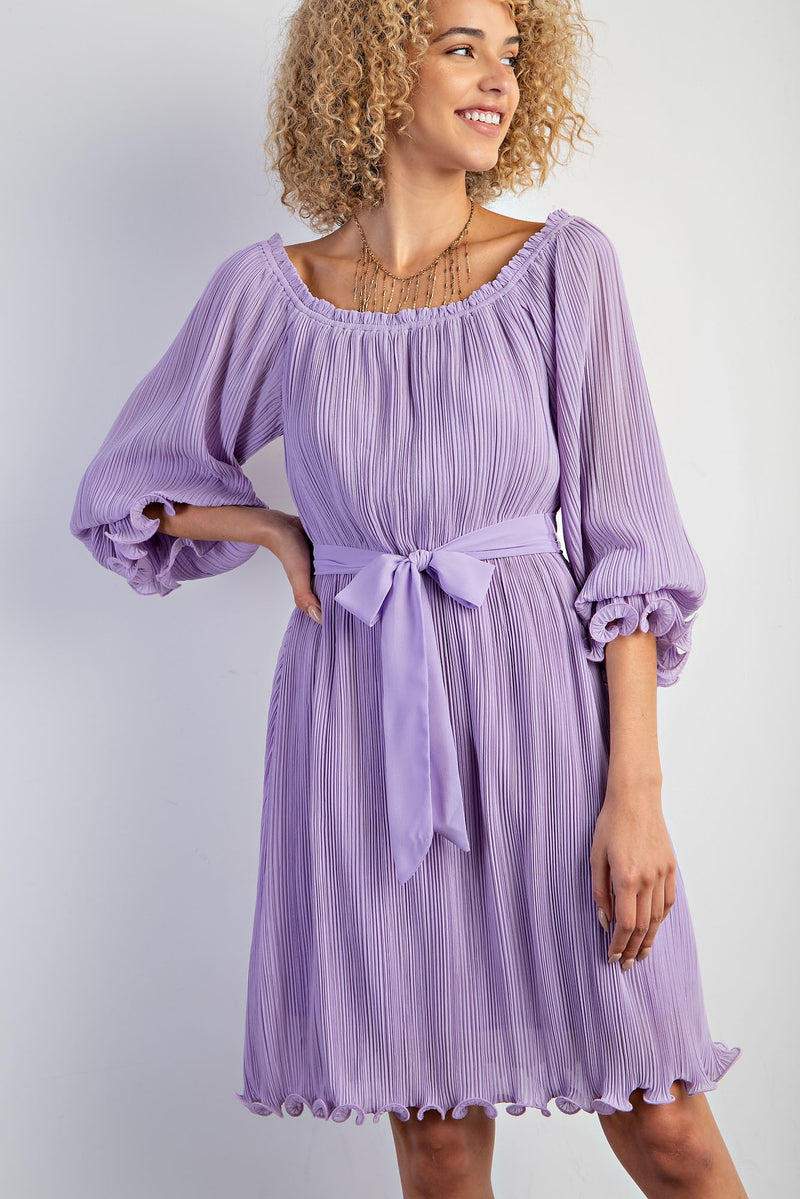 Pleated Chiffon Tie Waist Dress