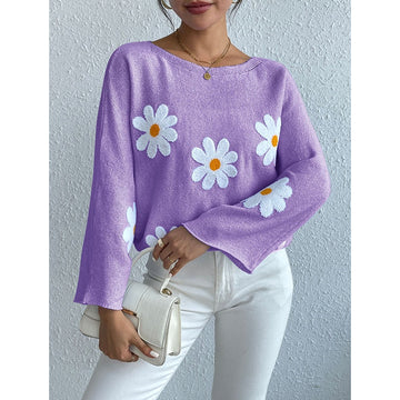 Boat Neck Flower Spring Sweater