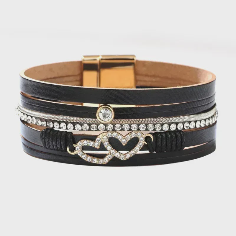 Magnetic Double Heart Leather Bracelet