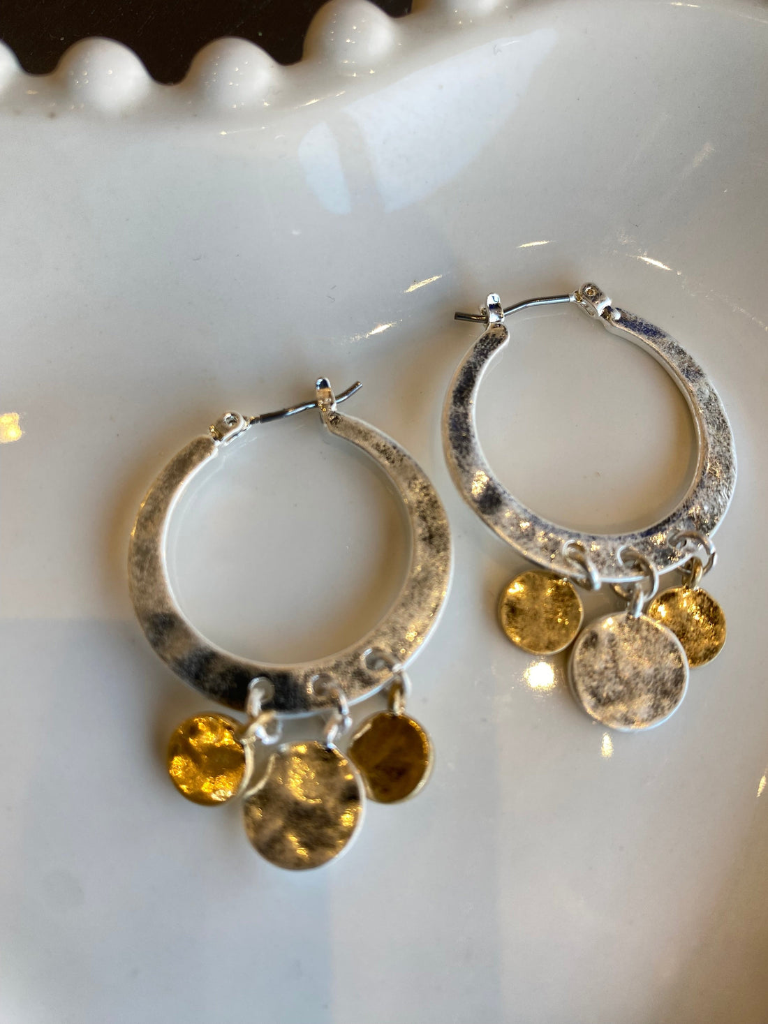 Silver Hoop with gold and silver drops