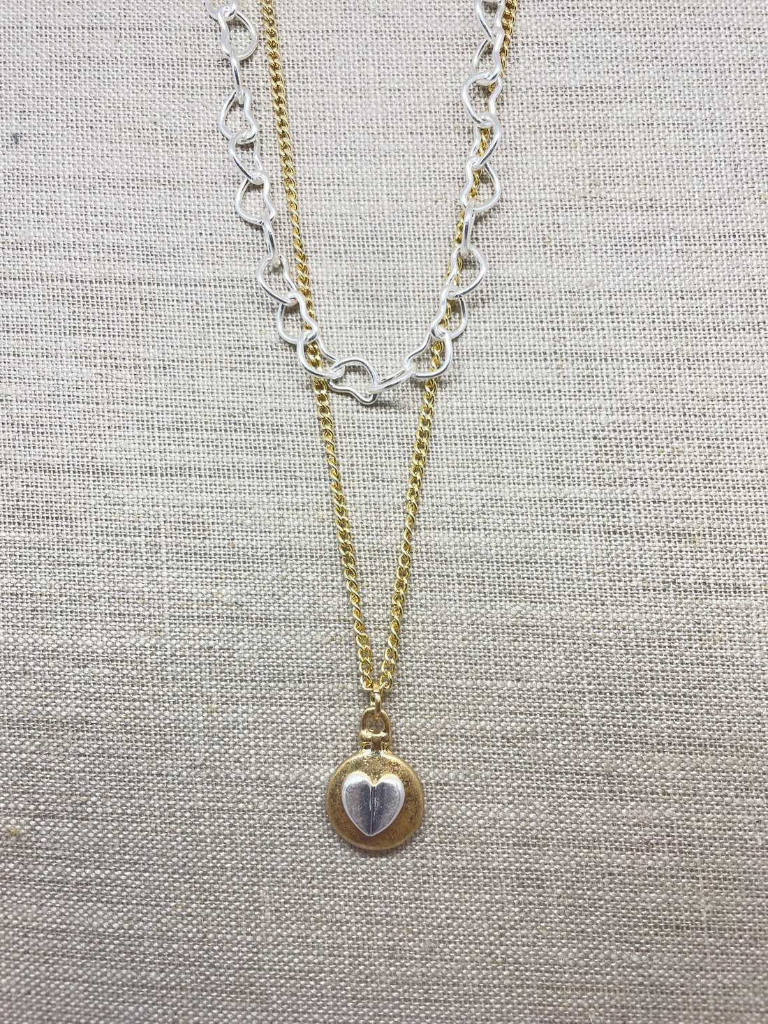 2 layer two tone heart necklace