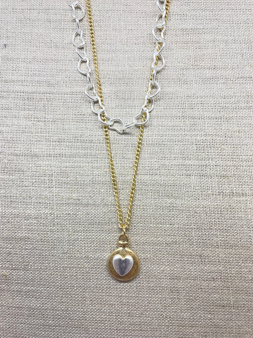 2 layer two tone heart necklace