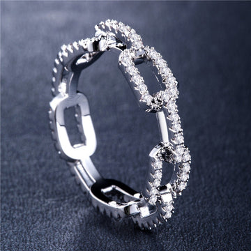 Lock Chain CZ Silver Plated Ring