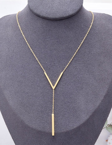Gold Titanium V-fringe Necklace