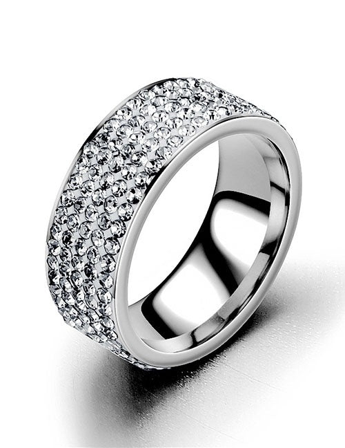 Titanium Steel Five Row Diamond Ring