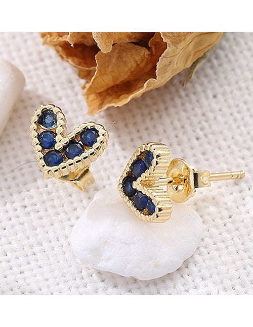 Navy Blue  Copper Heart Stud Earrings