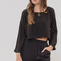Relaxed 3/4 Sleeve Crop Top