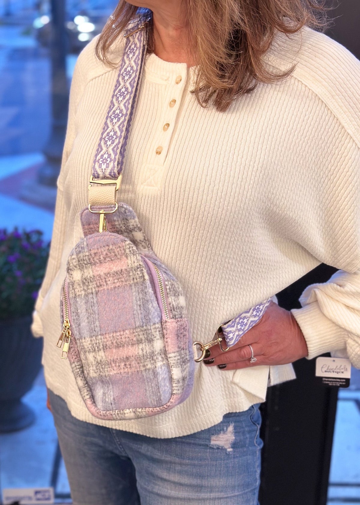 Plaid Flannel Sling Bag - Chandeliers Boutique ny